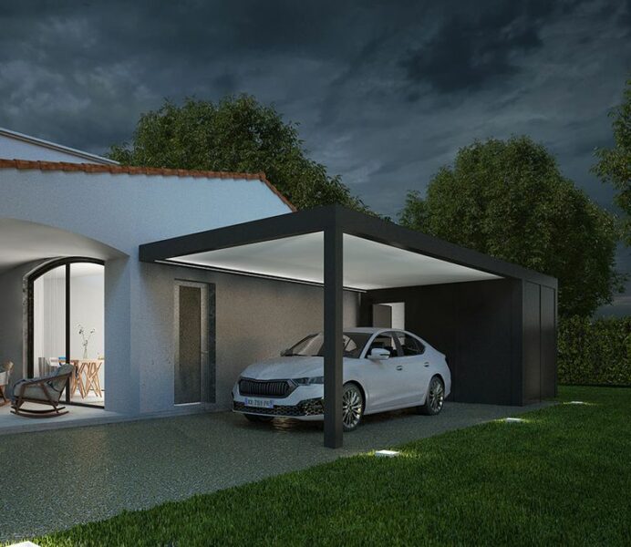 Carport avec toit lumineux